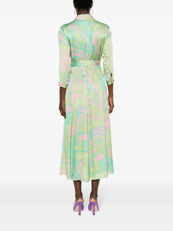 【関税&送料込】Pinko Dresses PINKO abstract-pattern Print belted-waist Dress | Green