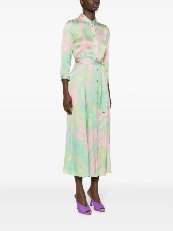PINKO abstract-pattern Print belted-waist Dress | Green