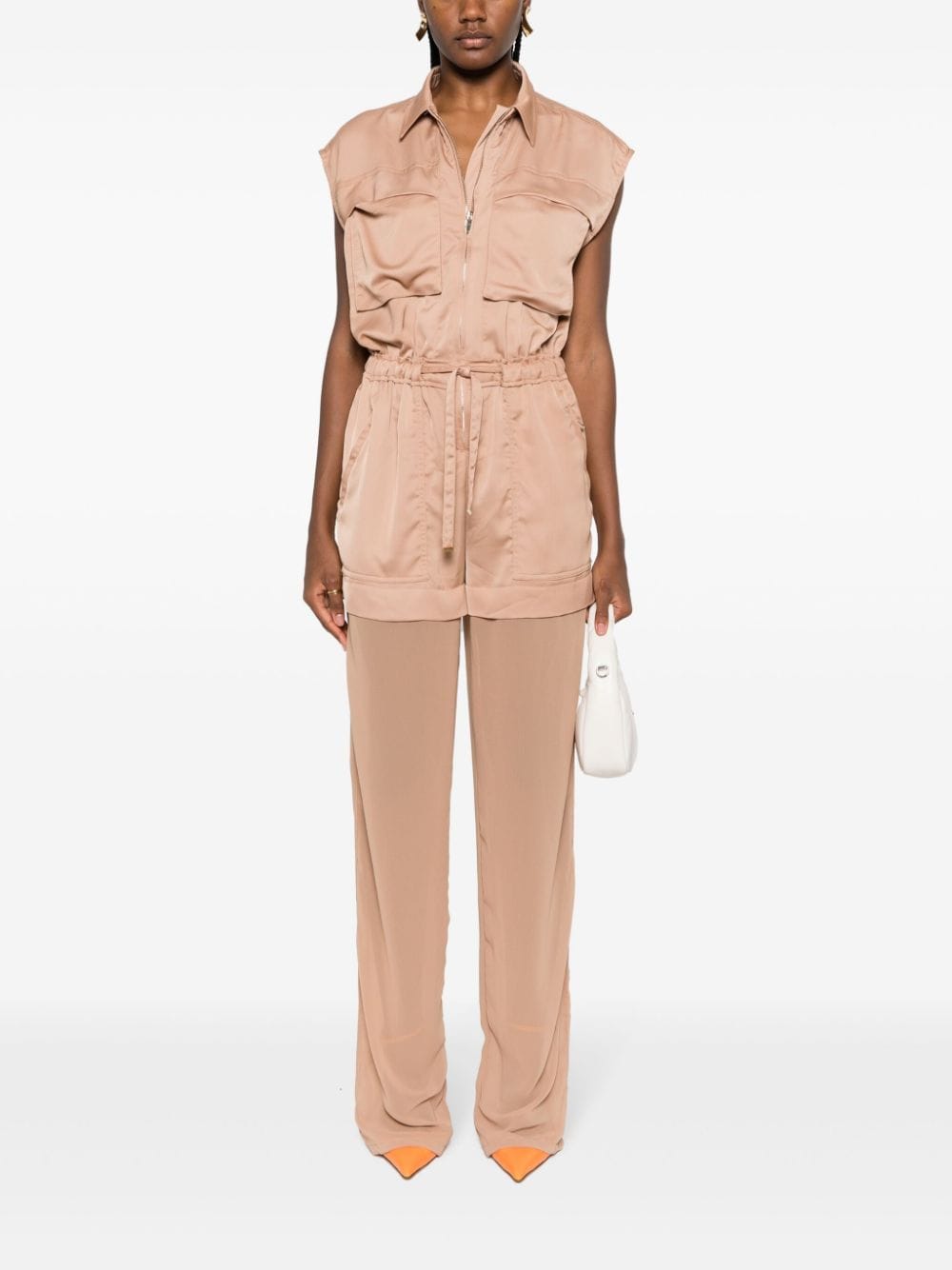 Shop Pinko Semi-sheer Panelled Sleeveless Jumpsuit In Brown