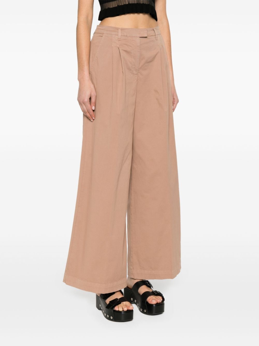 Shop Pinko Wide-leg Cotton Trousers In Brown