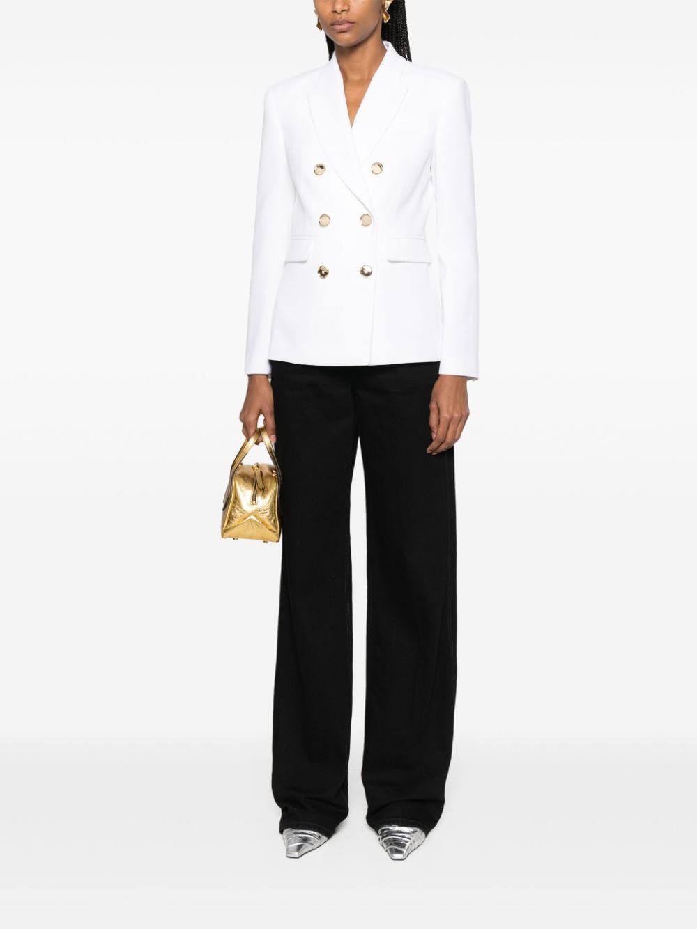 Shop Pinko Peak-lapel Double-breasted Blazer In White