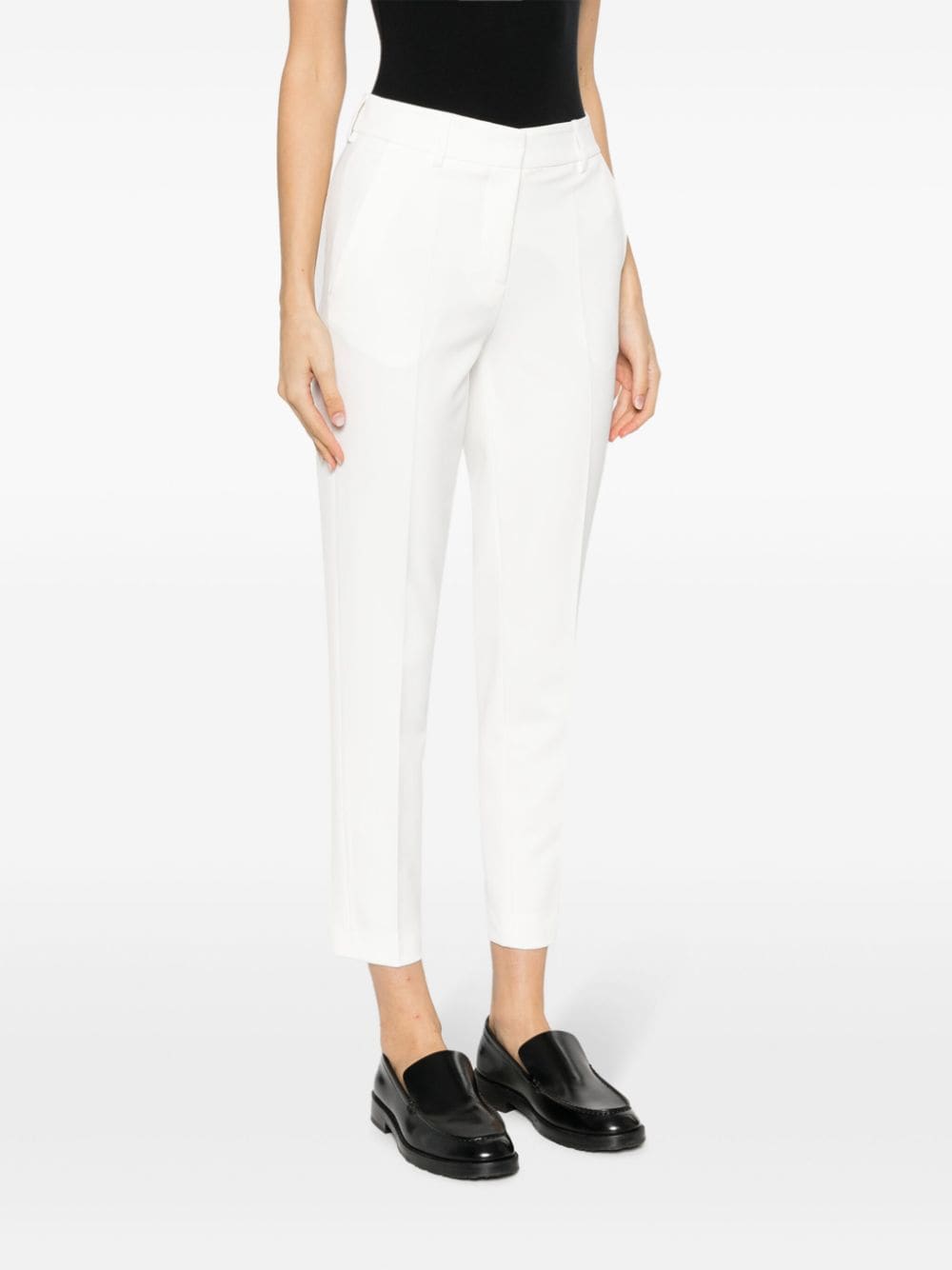 Shop Blanca Vita Cropped Slim-fit Tailored Trousers In White