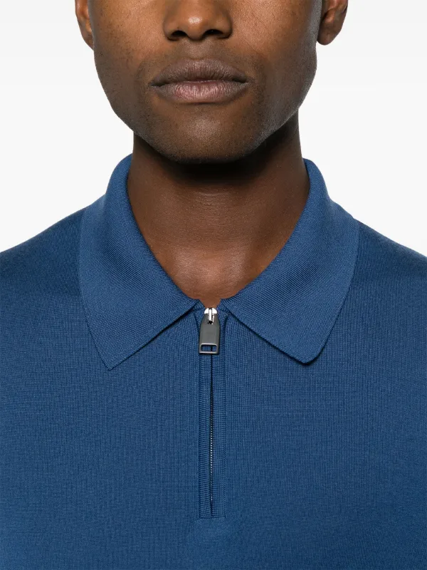 Brioni zip-fastening Wool Polo Shirt | Blue | FARFETCH BH