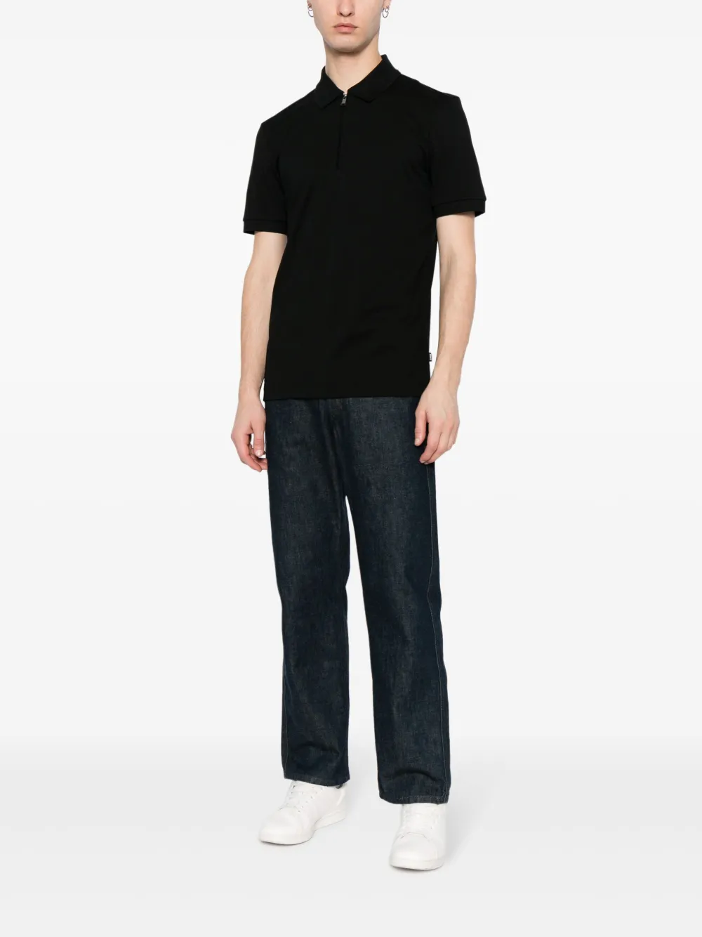BOSS Poloshirt met rits - Zwart
