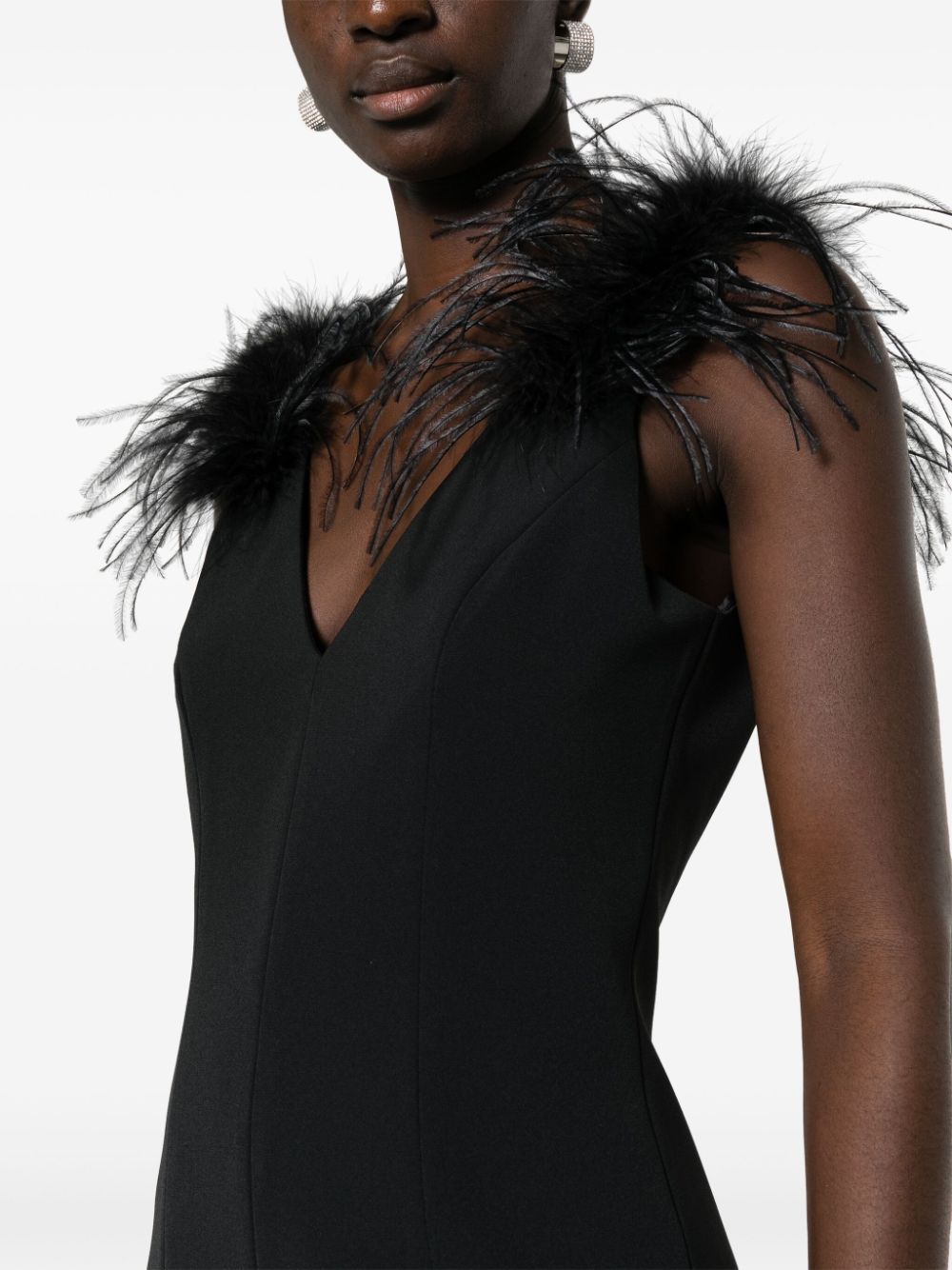 Shop Pinko Feather-detailing V-neck Dress In Black