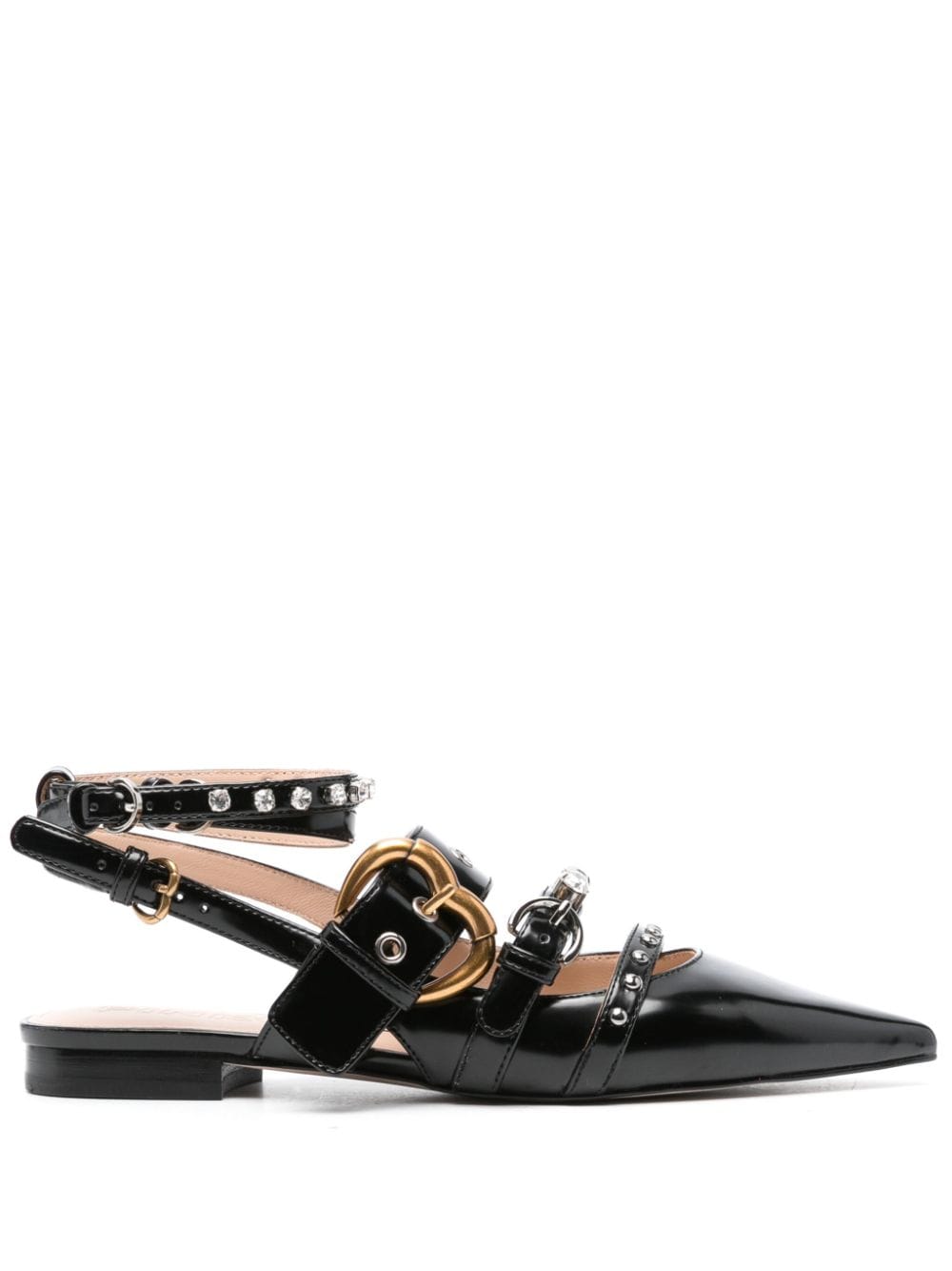 Pinko Crystal-embellished Leather Shoes In Black