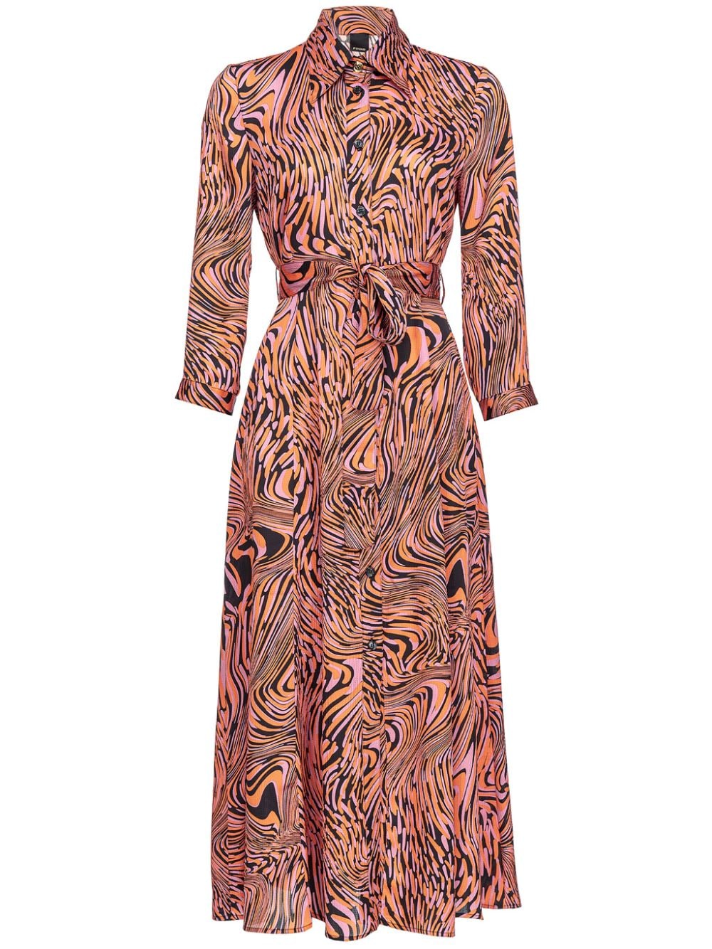 Shop Pinko Abstract-print Belted Dress In Pink