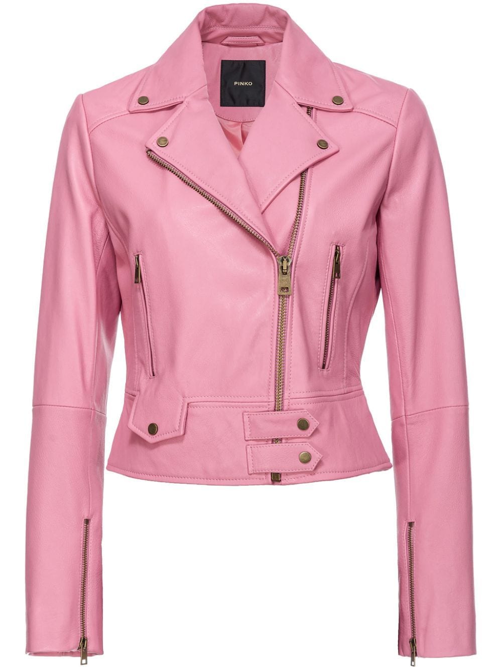 Shop Pinko Leather Biker Jacket In Pink