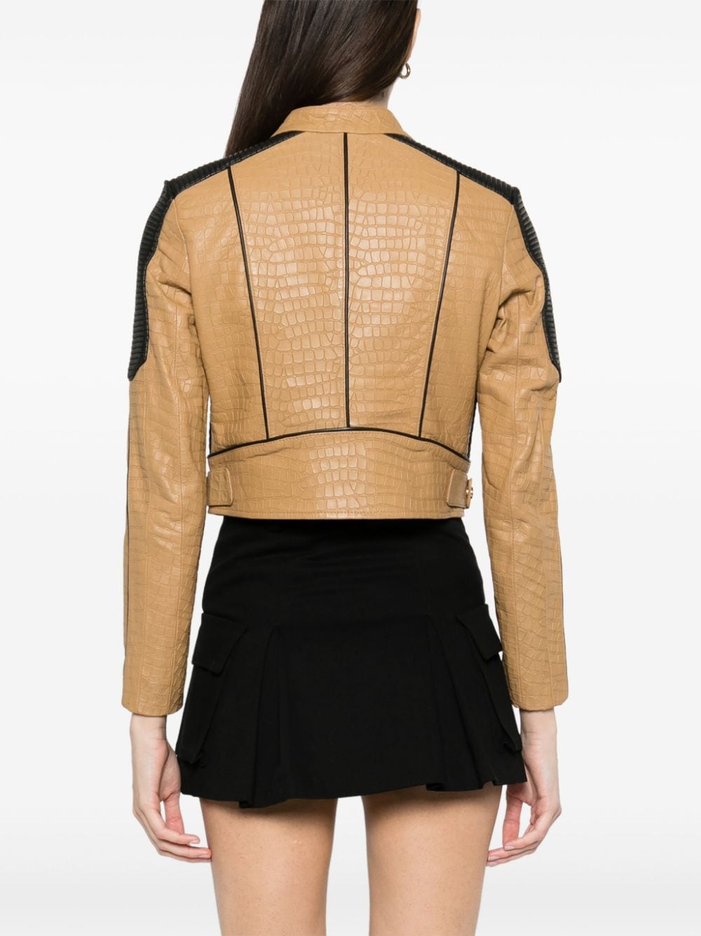 Shop Pinko Colour-block Panelled Leather Jacket In Brown