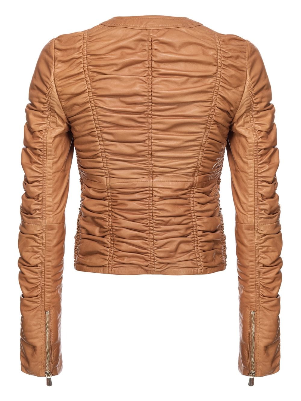 Shop Pinko Leather Ruched Jacket In Brown
