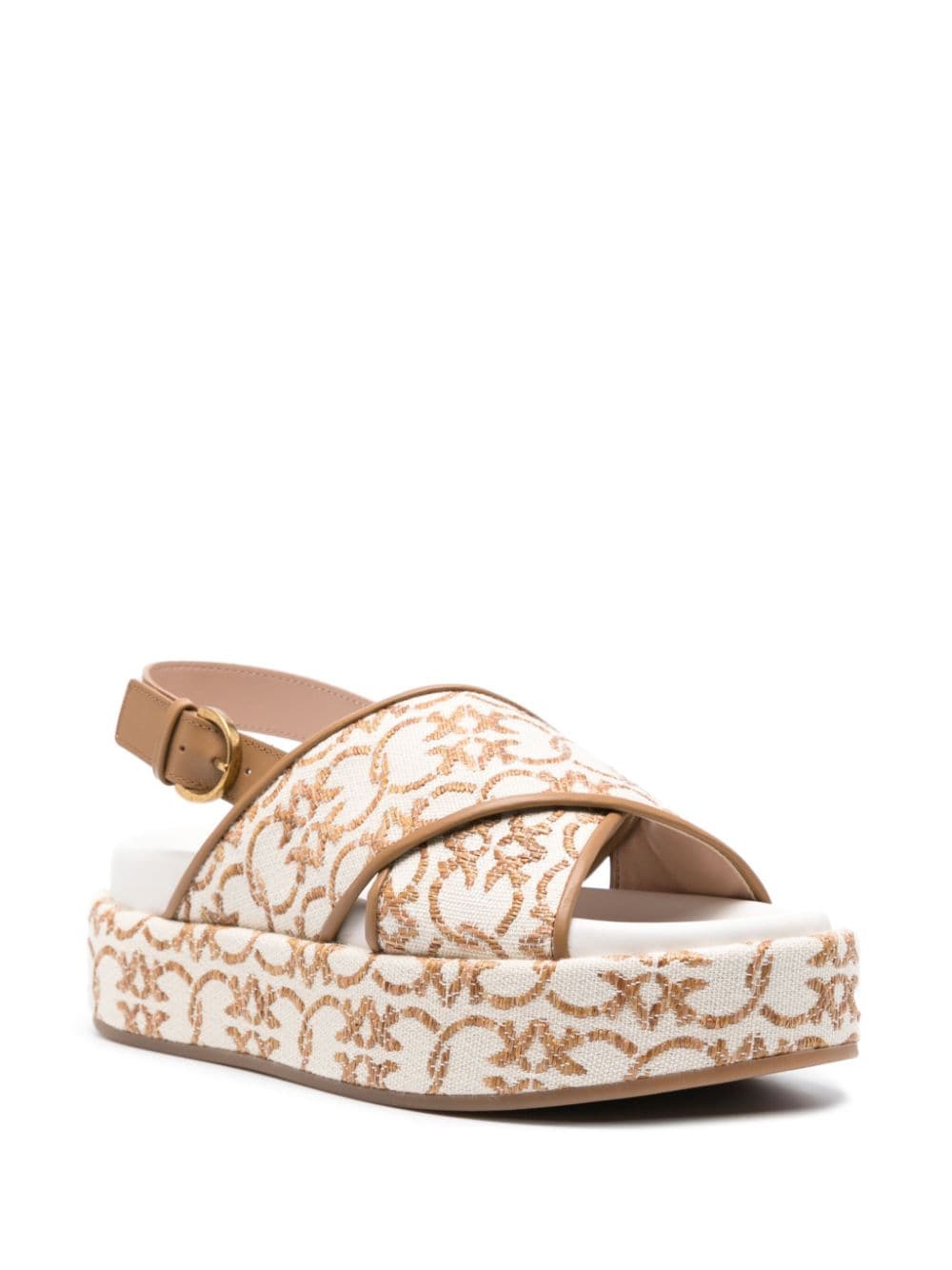 Shop Pinko Flores Embroidered-love Birds Sandals In Brown
