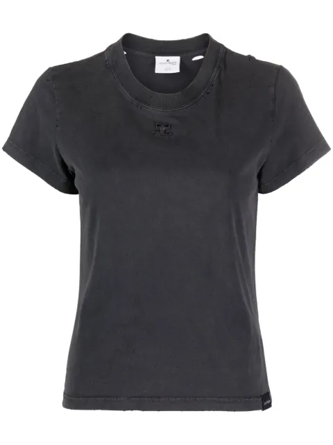 Courrèges distressed logo-embroidered cotton T-shirt