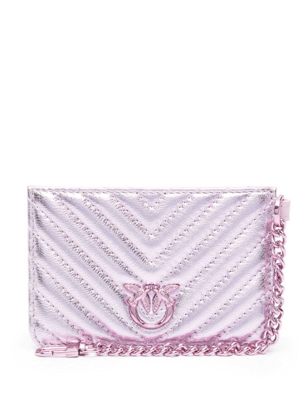 Pinko Love Birds Quilted Metallic Cardholder In Purple