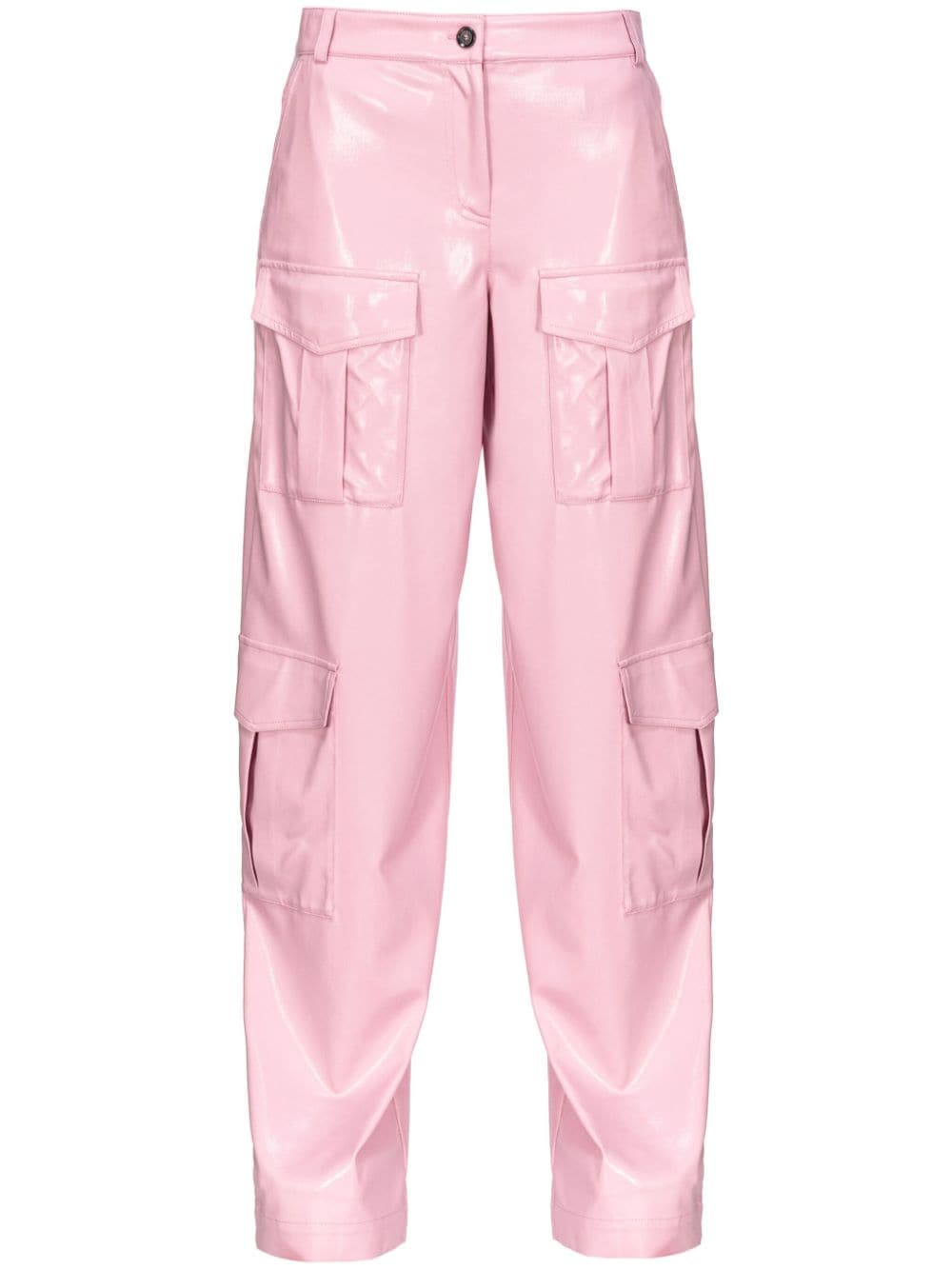 Shop Pinko Faux-leather Cargo-pockets Trousers In Rosa