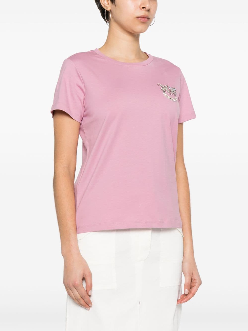 Shop Pinko Rhinestone-embellished T-shirt In Rosa