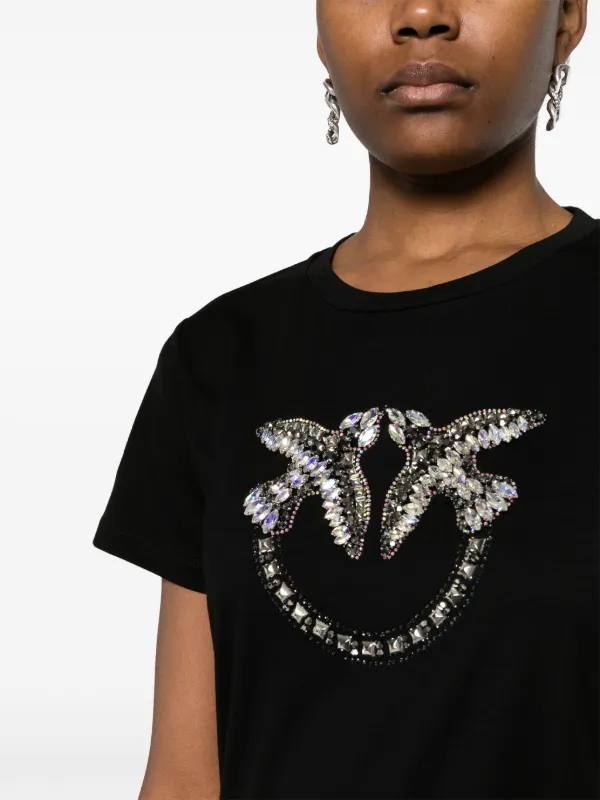 PINKO Love Birds Embellished T-shirt | Black | FARFETCH