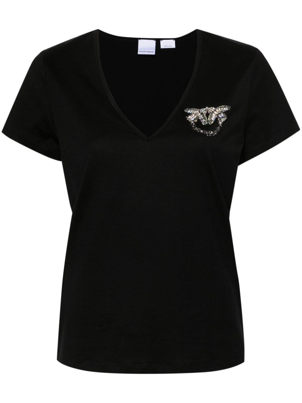 Shop Pinko Love Birds V-neck T-shirt In Black