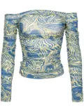 PINKO graphic-print off-shoulder top - Blue