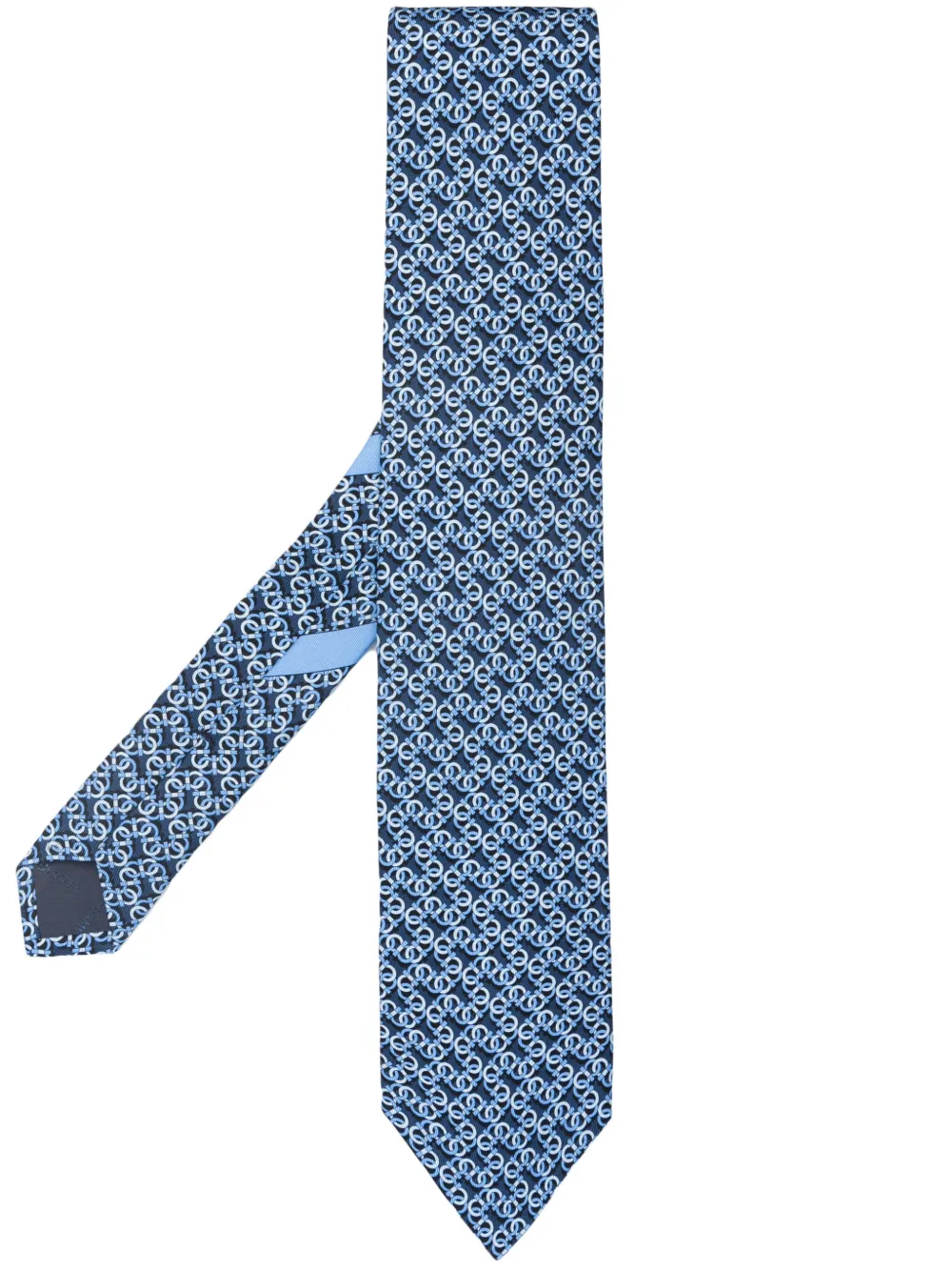 Ferragamo Gancini Print Silk Tie In Blue