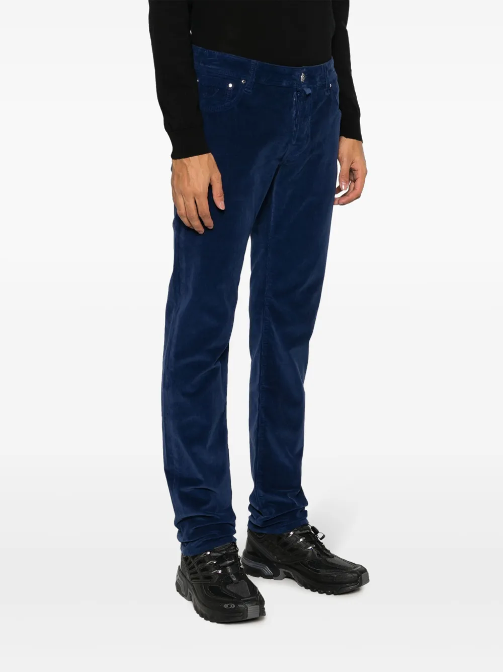 Shop Jacob Cohen Low-rise Straight-leg Corduroy Trousers In Blue