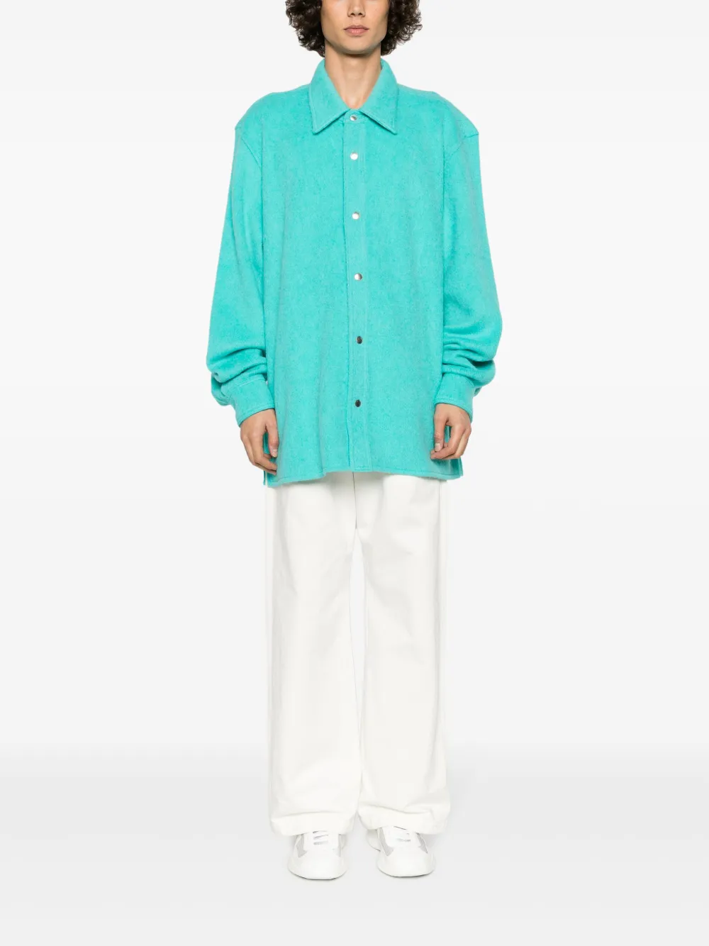 Jil Sander pointed-collar alpaca wool blend overshirt - Blauw