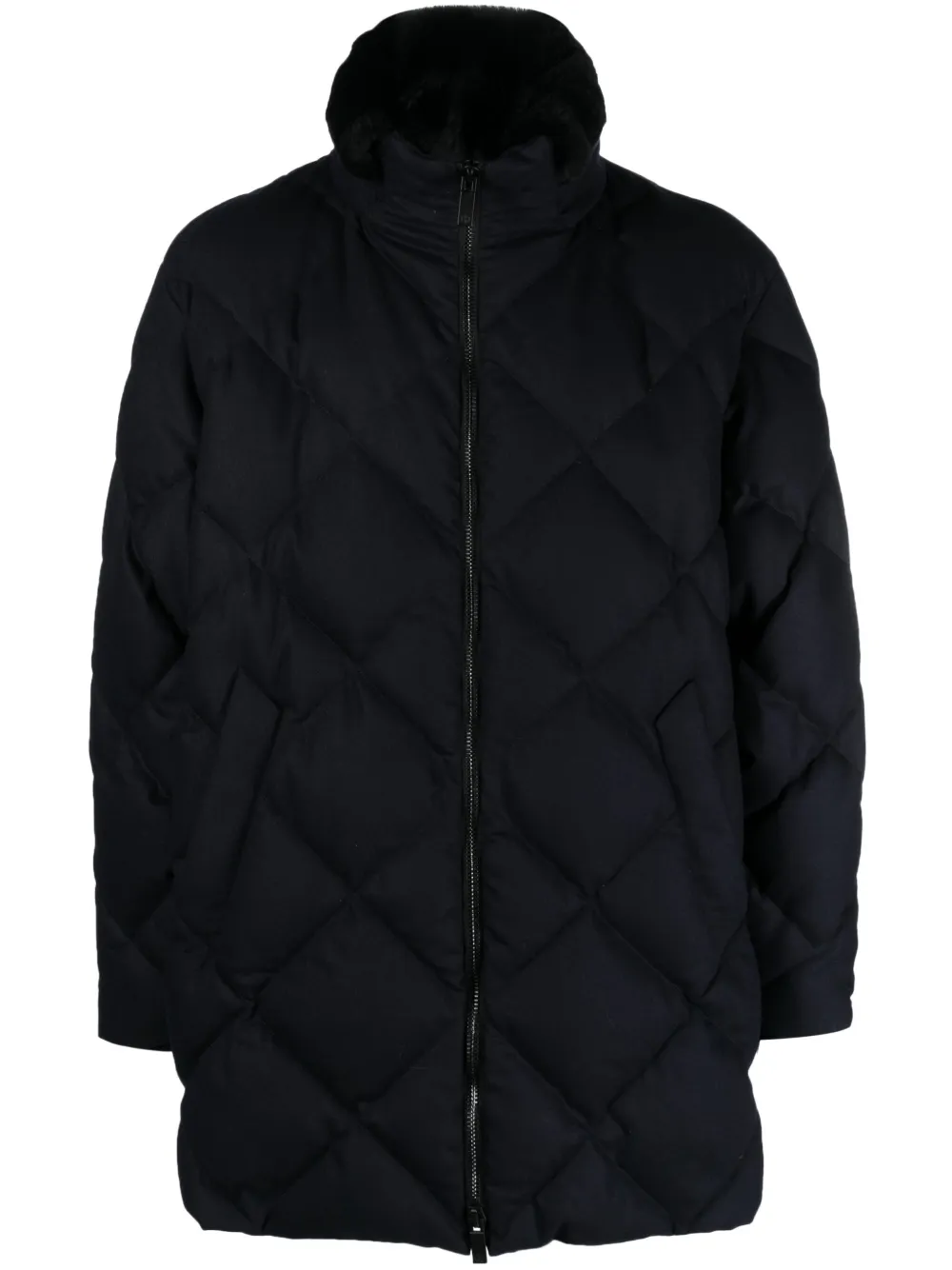 Giorgio Armani funnel-neck quilted coat Blauw