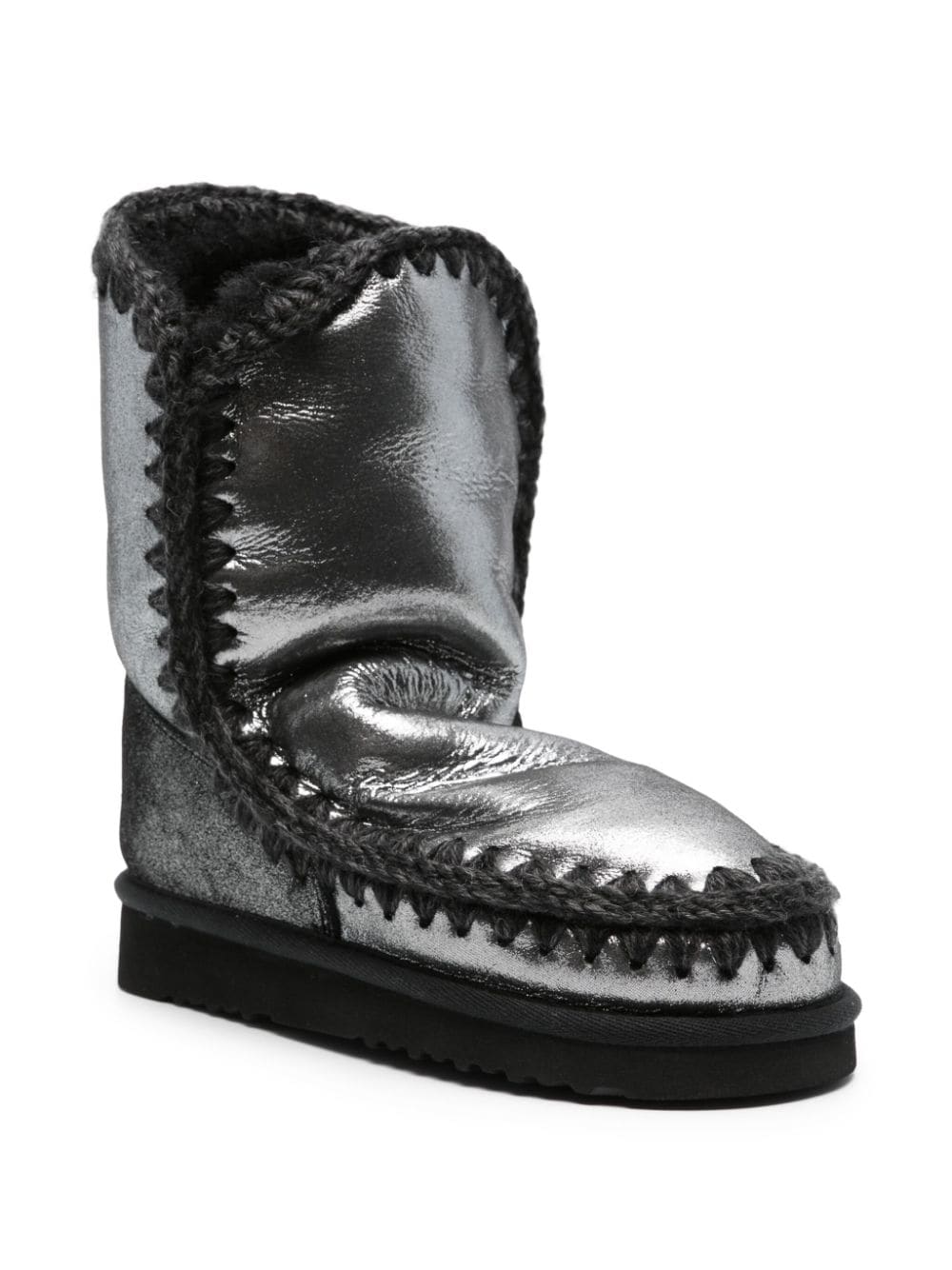 Mou Eskimo 18 crochet-trim metallic-leather boots - Zwart
