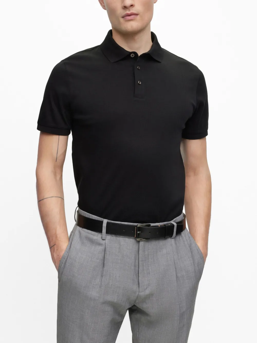 Hugo Boss Regular-fit Polo Shirt In Mercerized Italian Cotton In Black