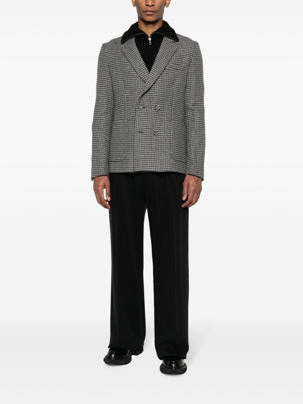 Shop Officine Generale Houndstooth-pattern Virgin-wool Blazer In Grey