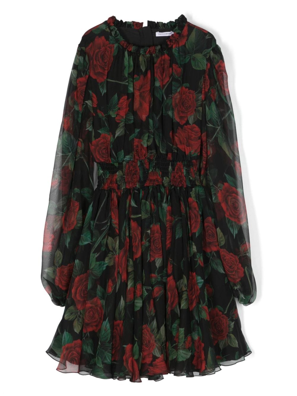 Dolce & Gabbana Kids' Rose-print Layered Silk Dress In Black