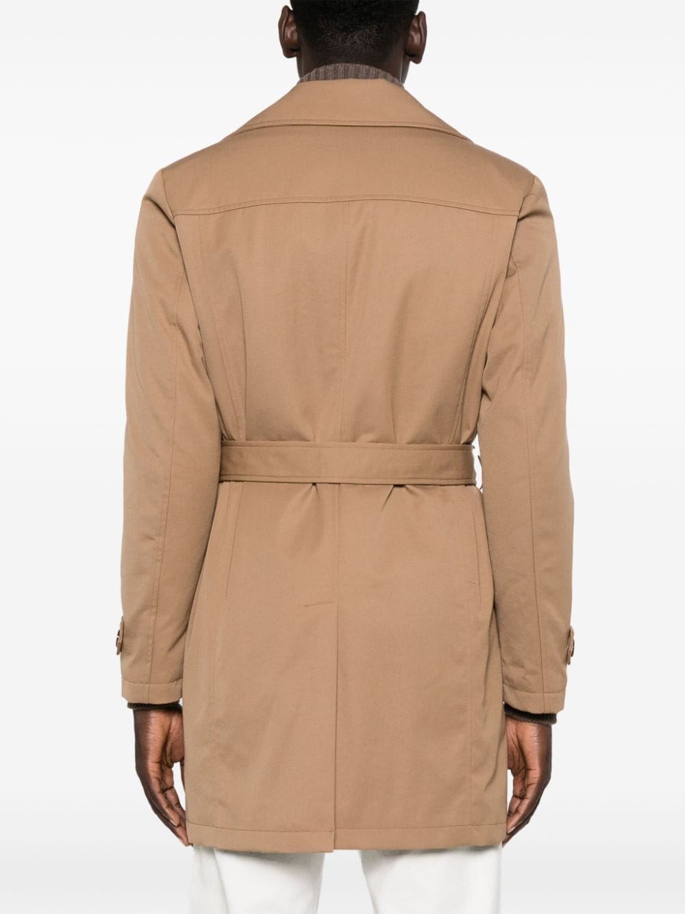 Shop Canali Notched-lapels Double-breasted Trench Coat In Brown