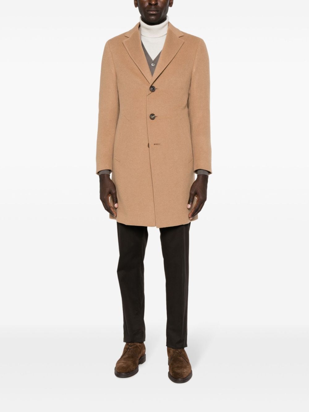 Shop Canali Notched-lapels Single-breasted Coat In Brown