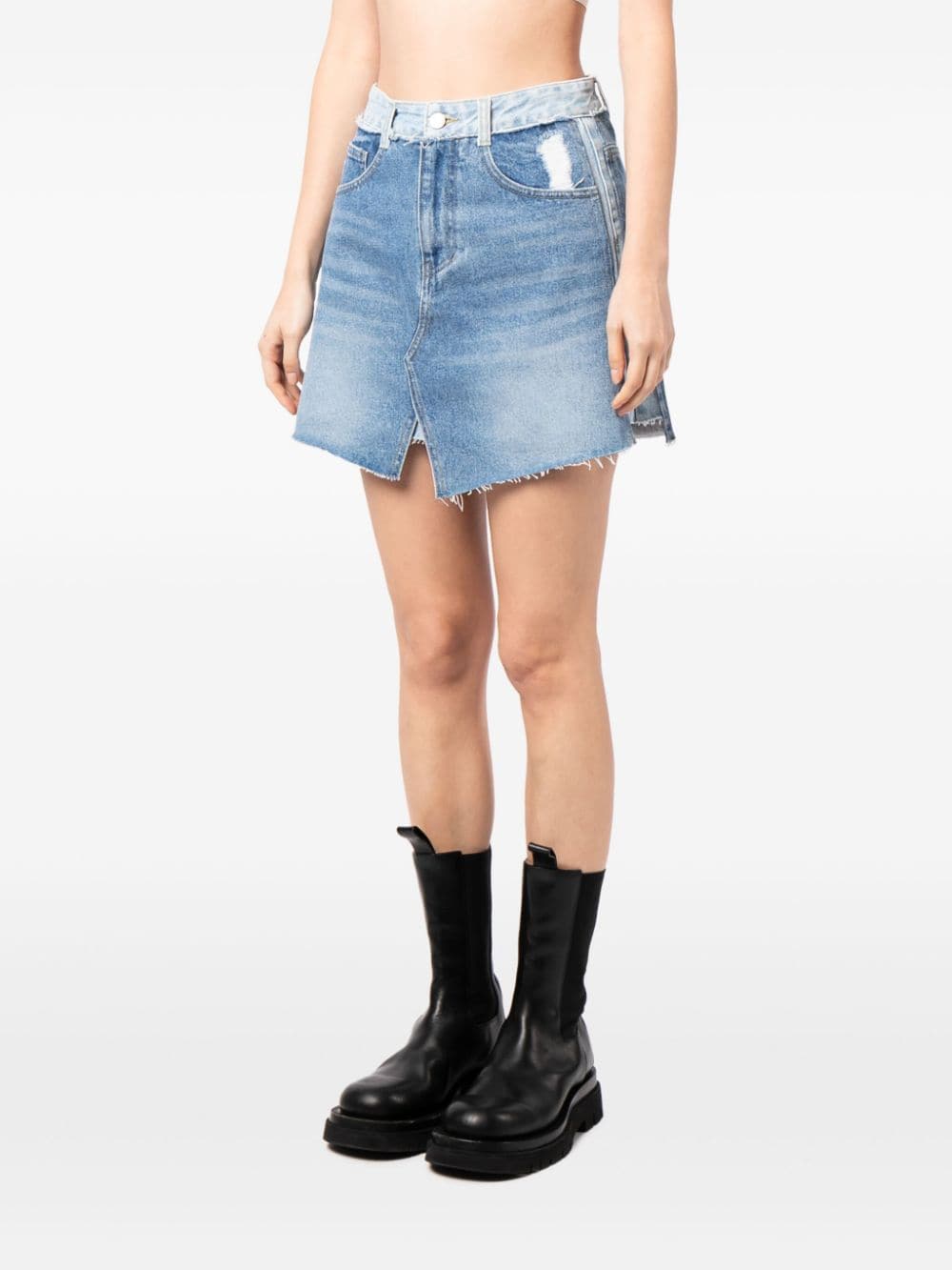 Shop Sjyp Contrast-waist Denim Skirt In Blue