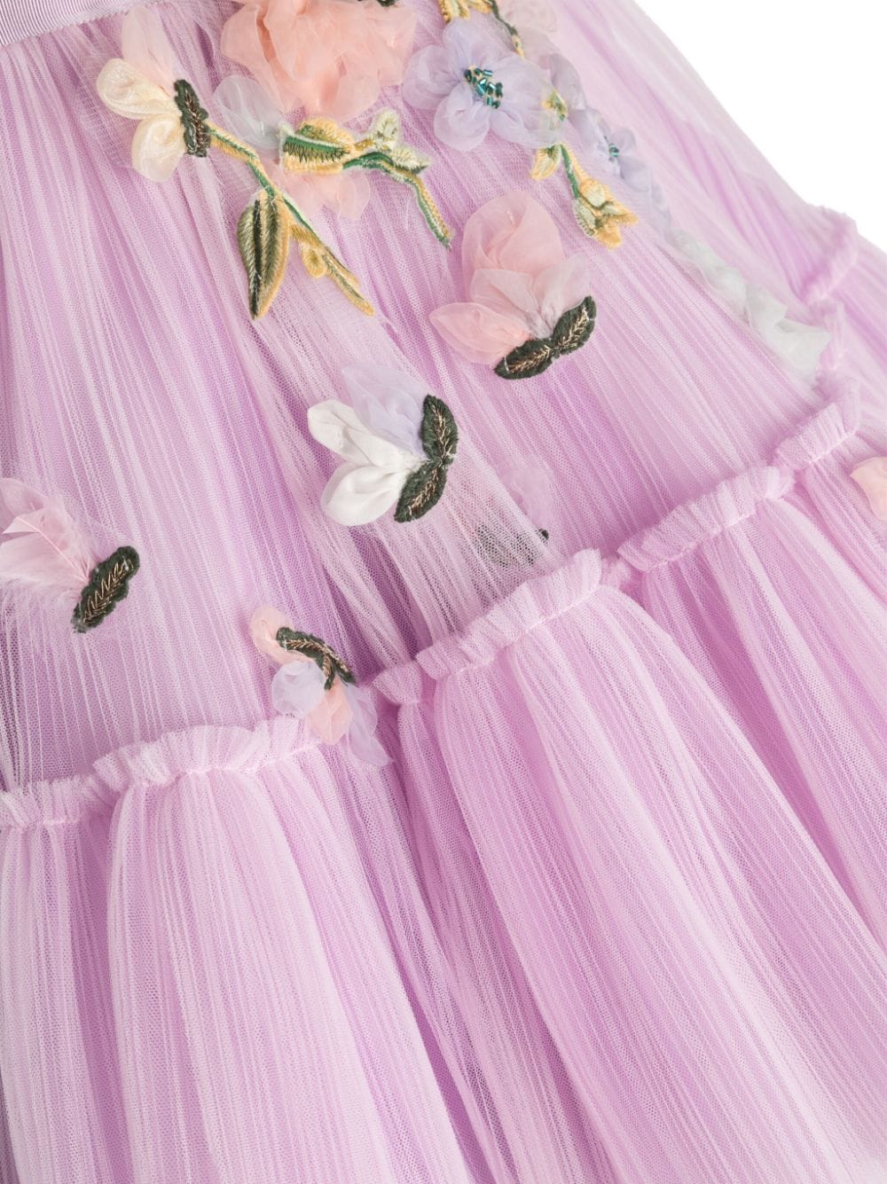 Shop Marchesa Couture Floral-appliqué Tulle Dress In Purple