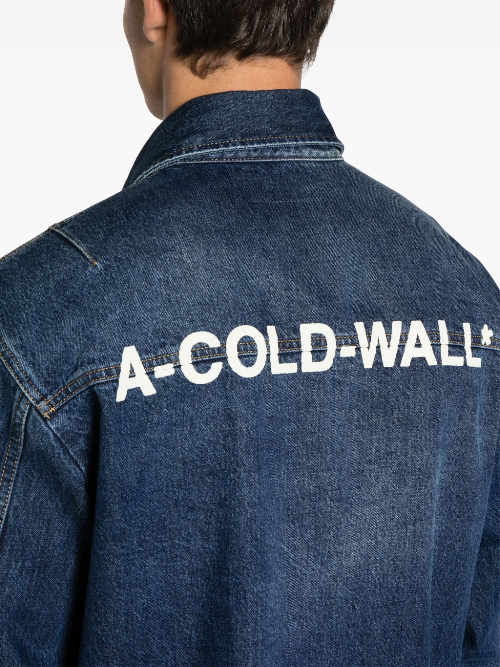 Shop A-cold-wall* Logo-appliqué Washed-denim Cotton Jacket In Blue