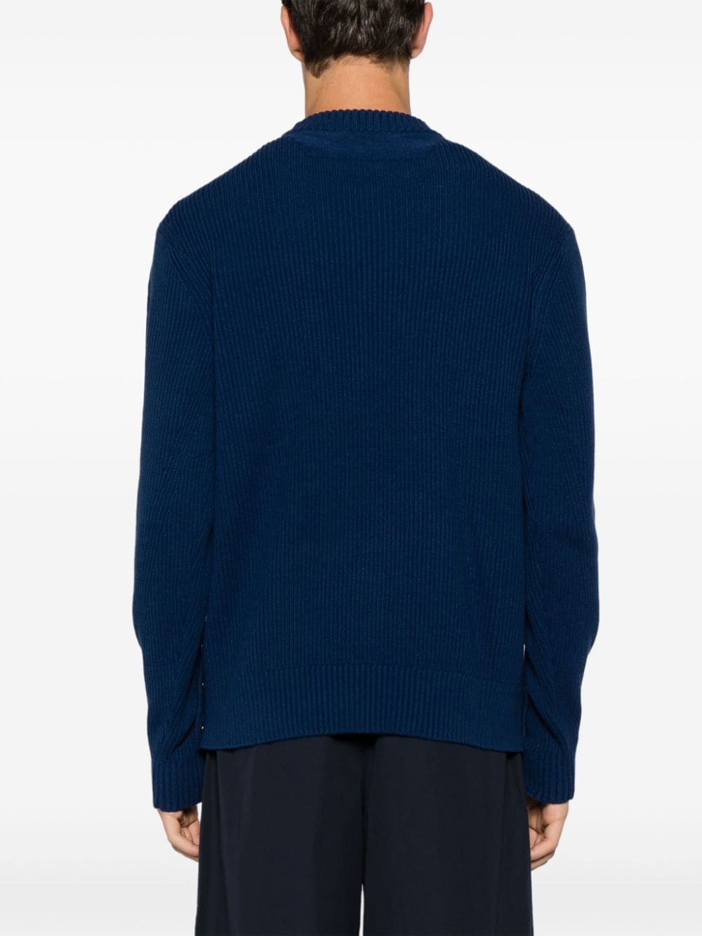 Shop A-cold-wall* Logo-plaque Fisherman's-knit Jumper In Blue