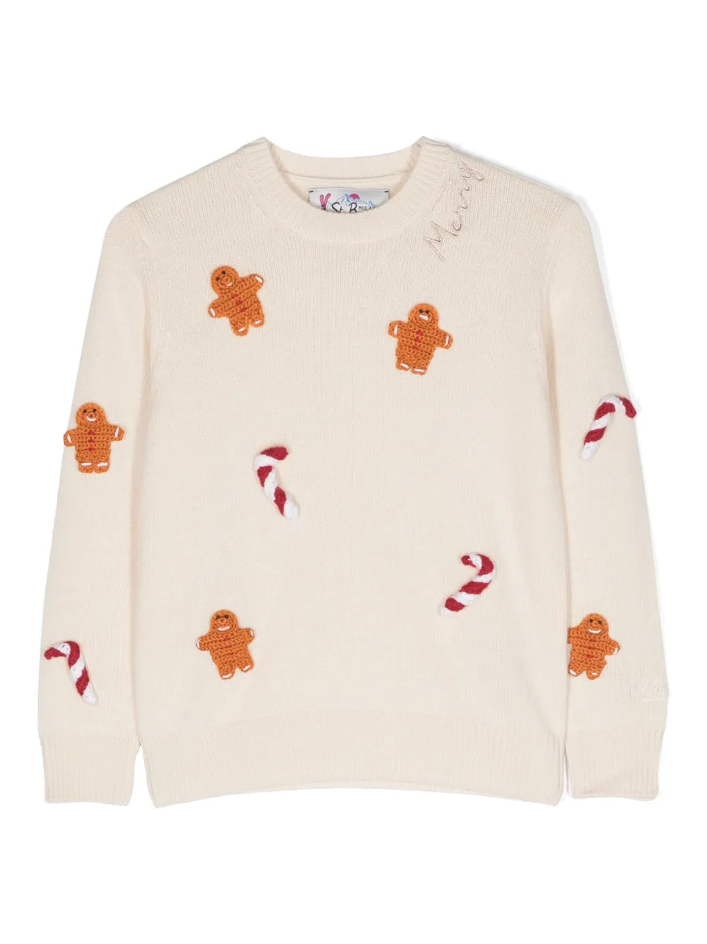 MC2 Saint Barth Kids logo-embroidered crew-neck jumper Beige