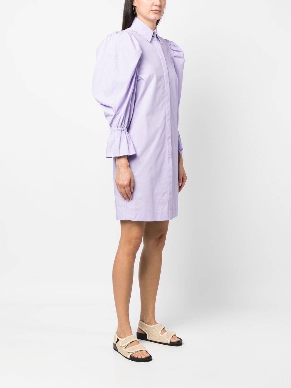 Shop Karl Lagerfeld Puff-sleeve Organic-cotton Shirt Dress In 066