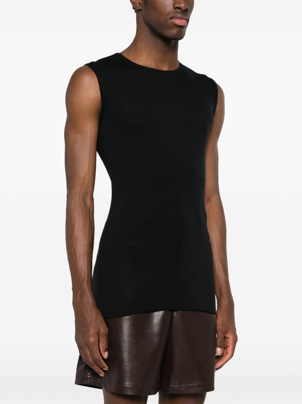 Shop Sapio Crew-neck Stretch-design Vest In Black