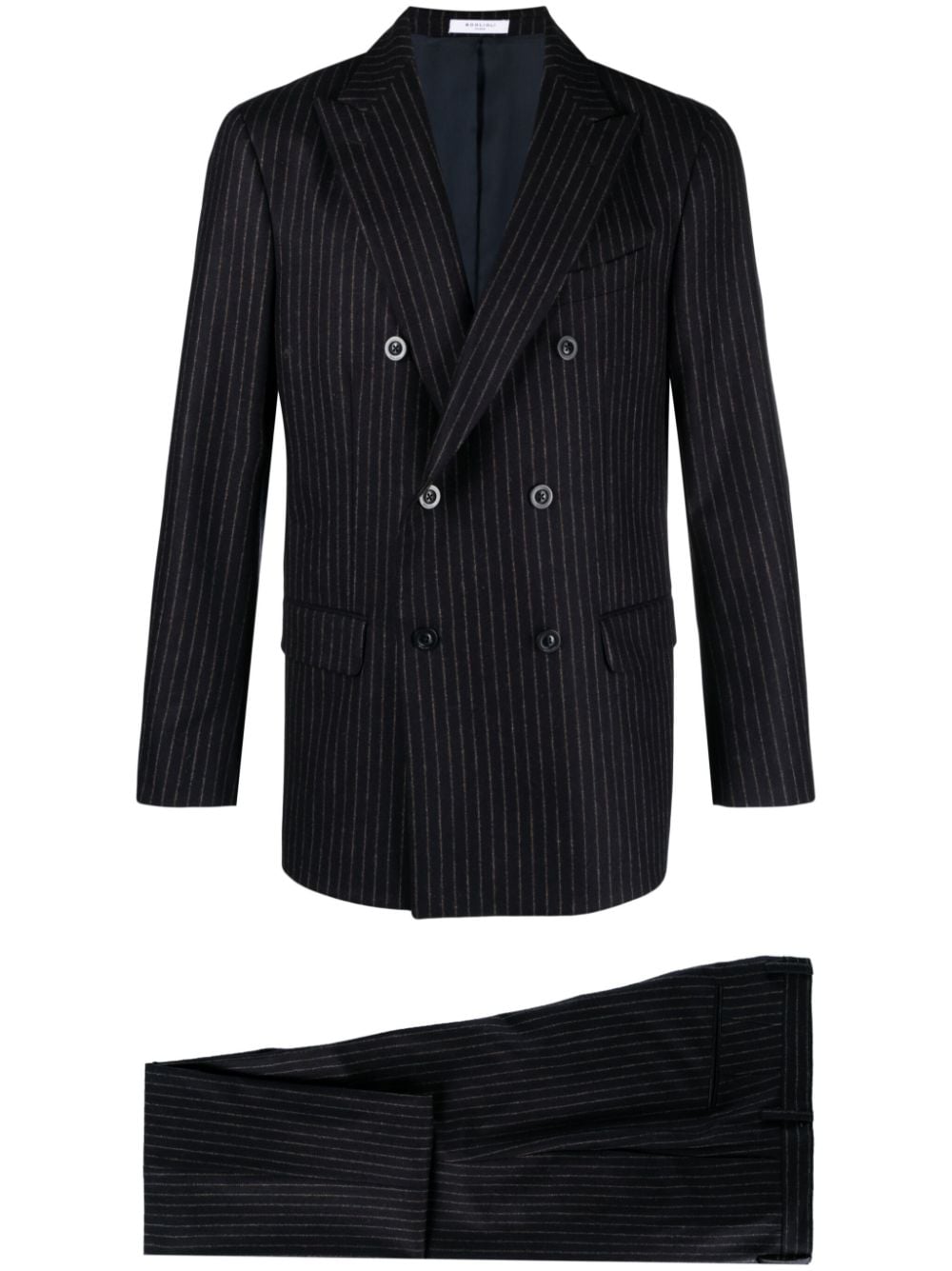 Boglioli Double-breasted Pinstriped Wool Suit In Blue
