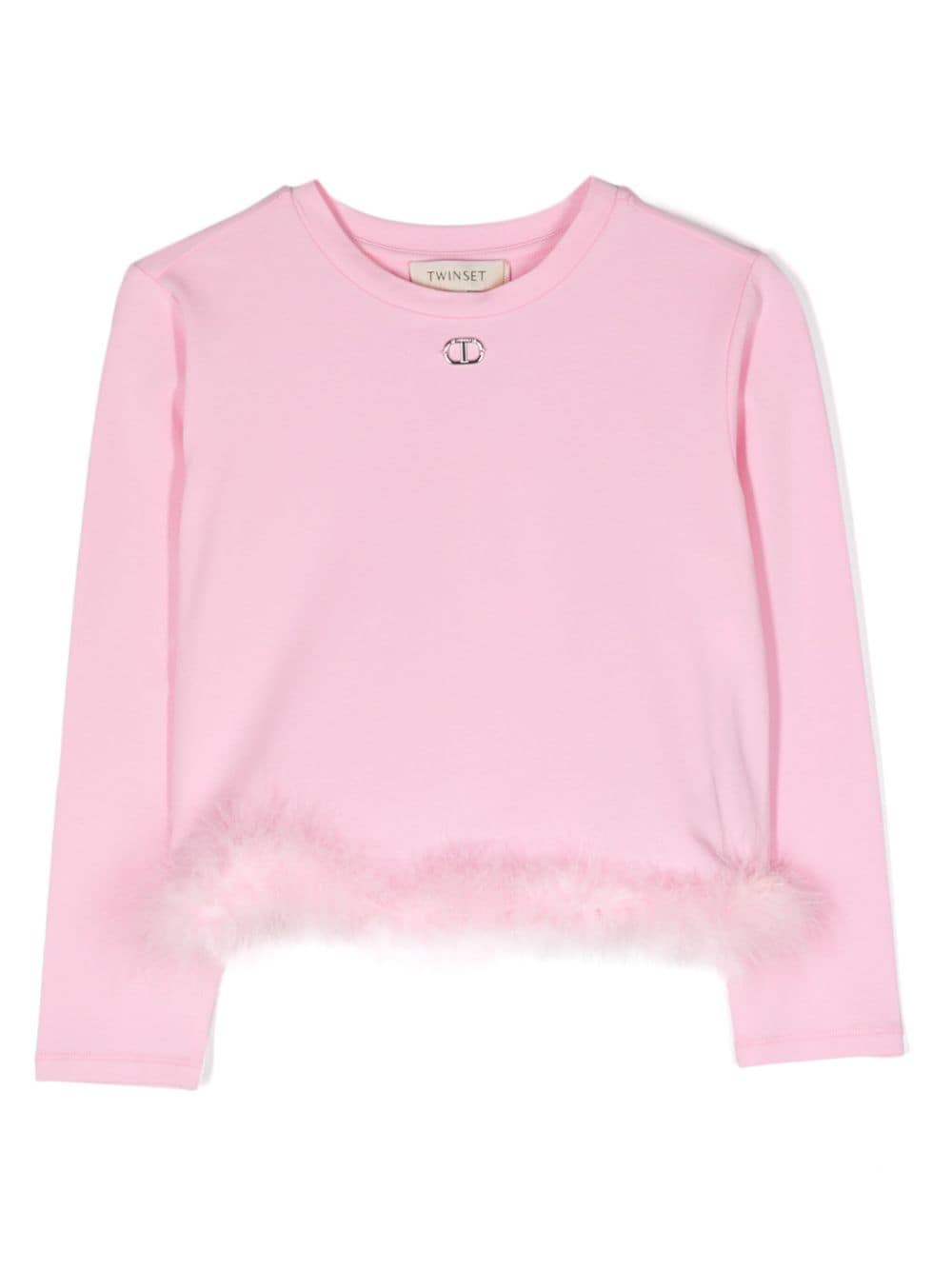 Twinset Kids' Logo-plaque Faux-fur Edge T-shirt In Pink