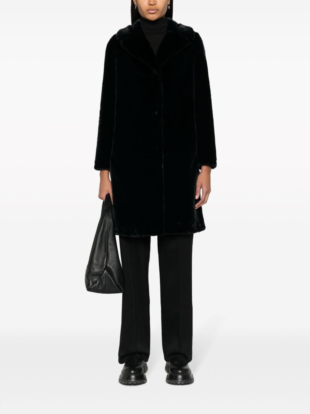 Shop Herno Single-breasted Faux-fur Coat In Black