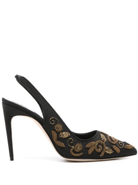 floral-embroidery slingback pumps