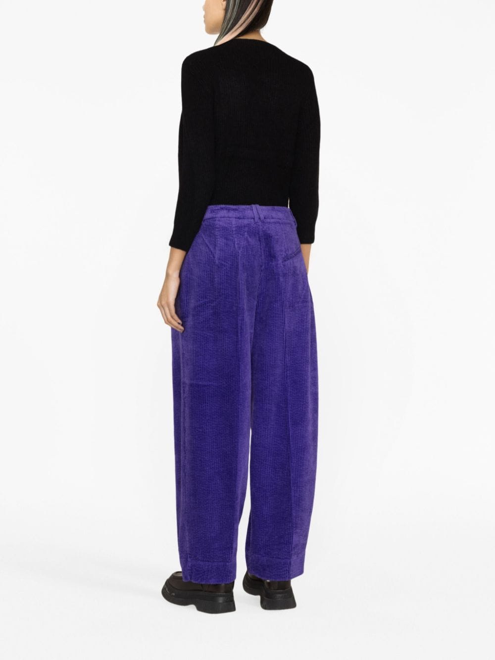 Shop Ganni Pleated Straight-leg Corduroy Trousers In Violett