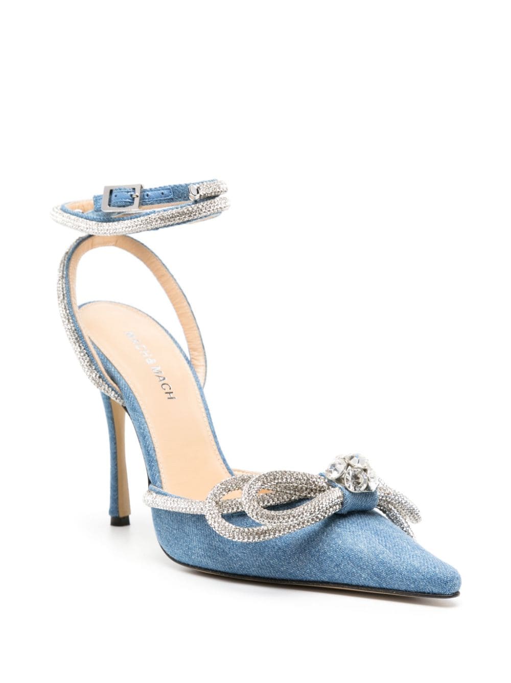 MACH & MACH 105mm bow-detail denim pumps - Blauw