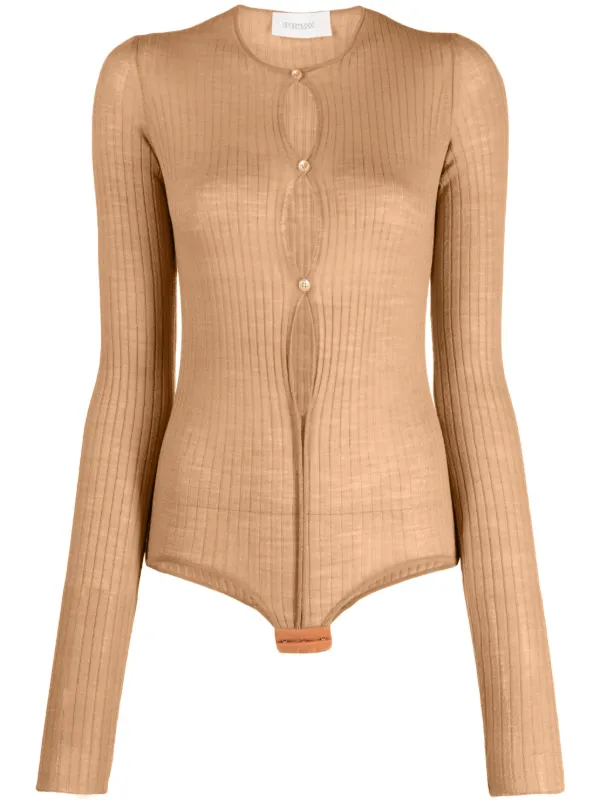 Sportmax Ribbed-knit Button-up Bodysuit in Neutrals