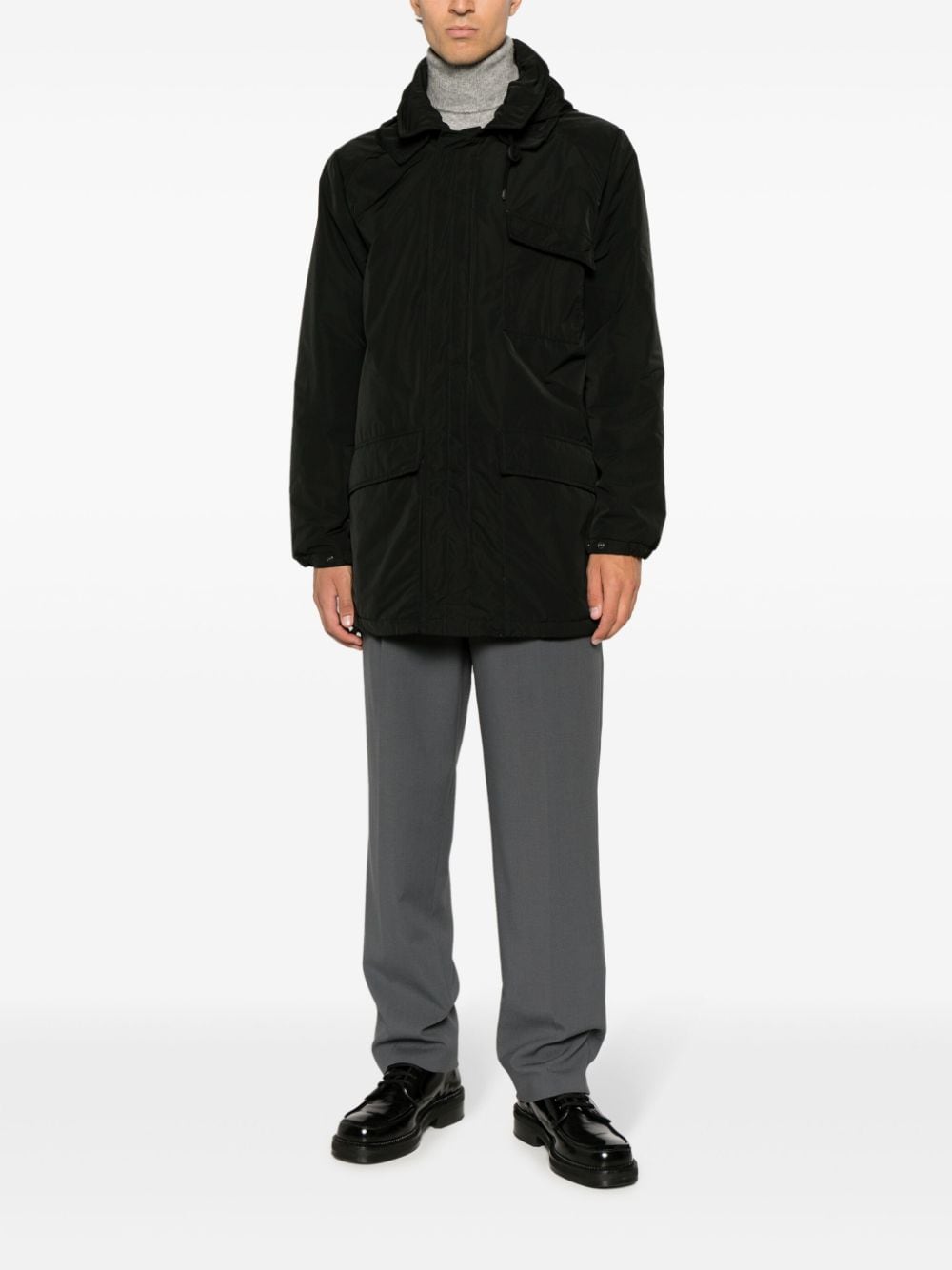 Shop Aspesi Hooded Long-sleeved Coat In Black