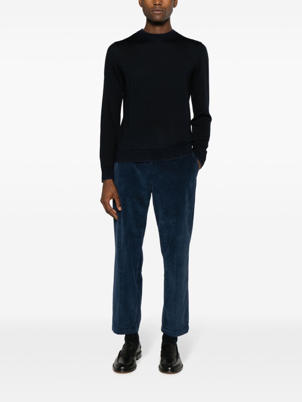 Shop Manuel Ritz Logo-plaque Corduroy Straight-leg Trousers In Blue