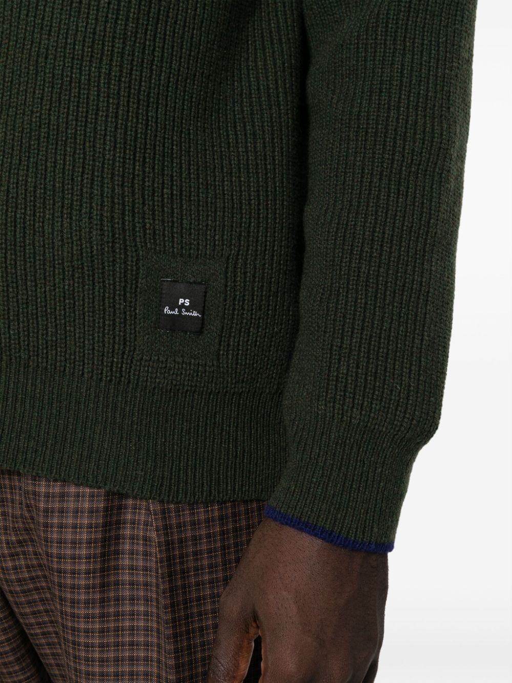 Shop Ps By Paul Smith Logo-patch Funnel-neck Cardigan In Green