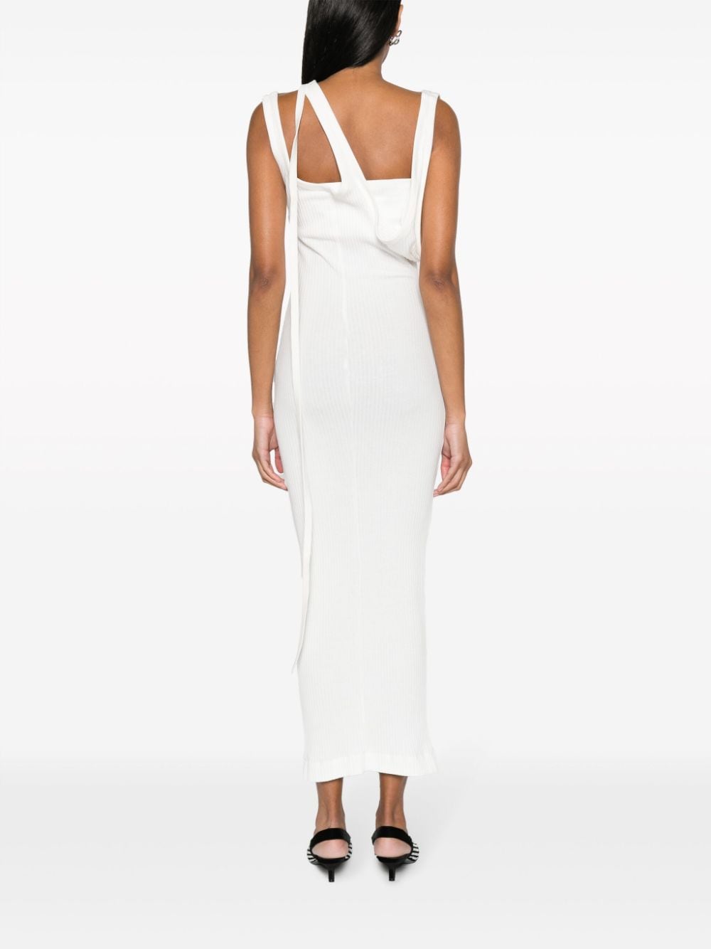 Shop Attico Asymmetric-neckline Ribbed Dress In White
